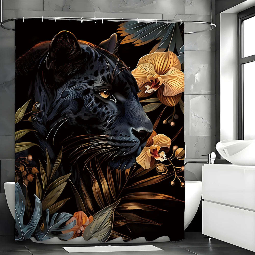 Black Jaguar Bathroom Shower Curtain