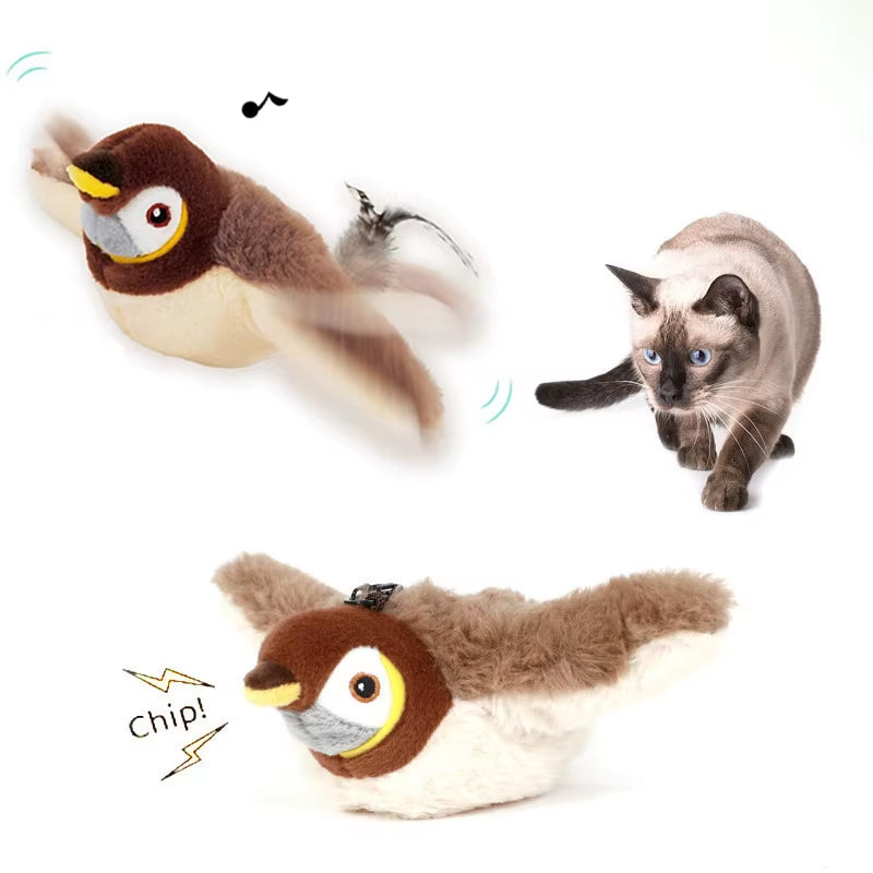 Rechargeable Chirping & Flapping Bird Cat Toy – Interactive Plush Squeak Toy