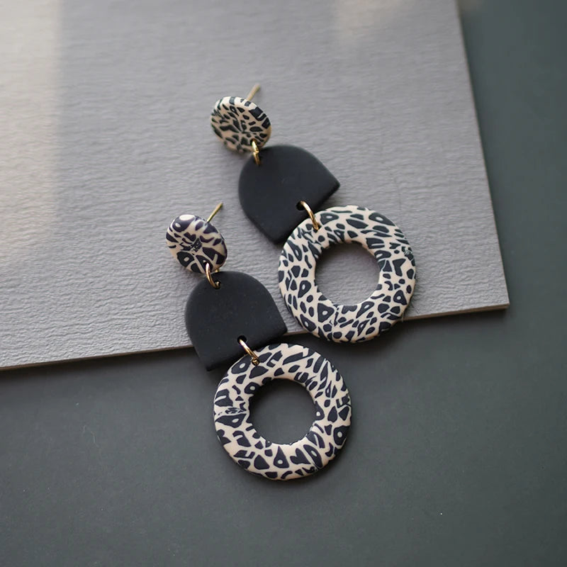 Snow Leopard Circle Earrings