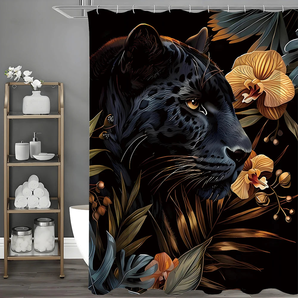 Black Jaguar Bathroom Shower Curtain