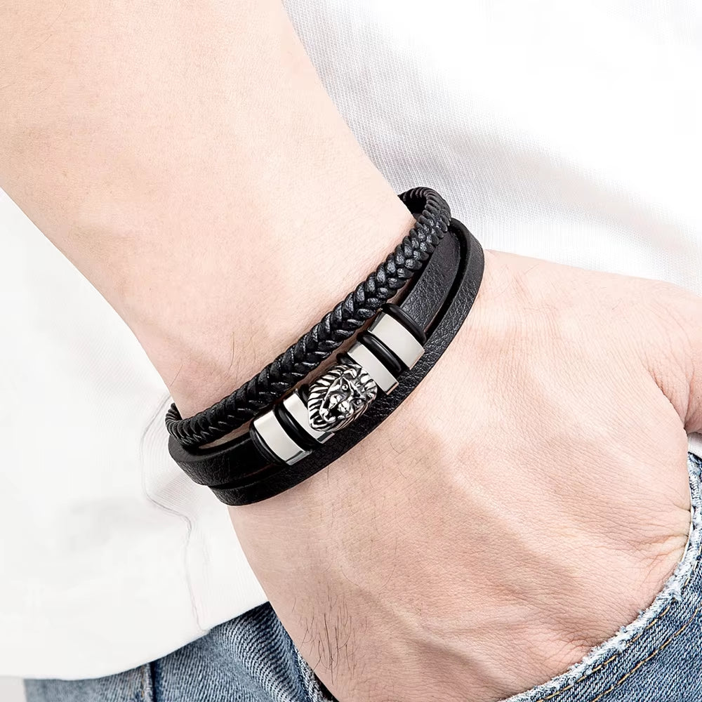 Classic Men's Leather Bracelet: Stainless Steel, 3 Colors