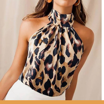 Sophisticated Leopard Print Halter Blouse