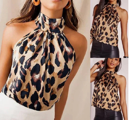 Sophisticated Leopard Print Halter Blouse