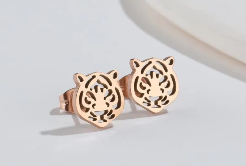 Tiger Stud Earrings in Gold, Silver, Rose Gold, or Black Plated