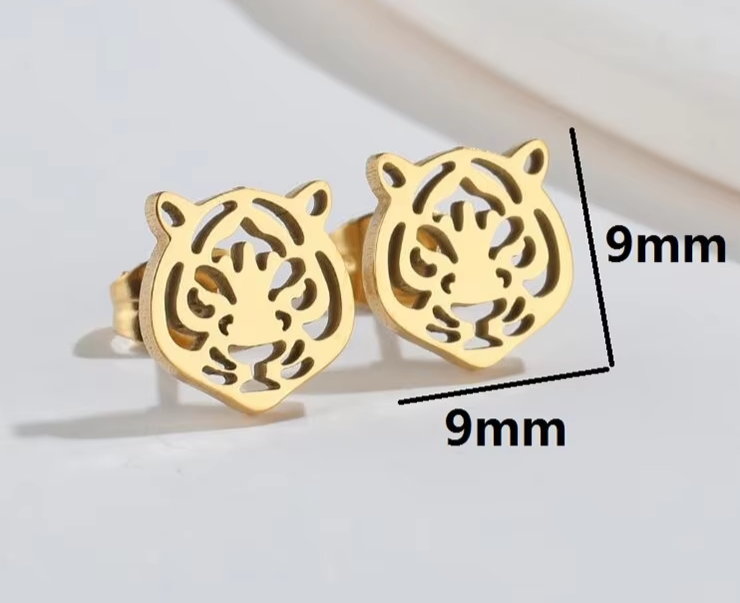 Tiger Stud Earrings in Gold, Silver, Rose Gold, or Black Plated