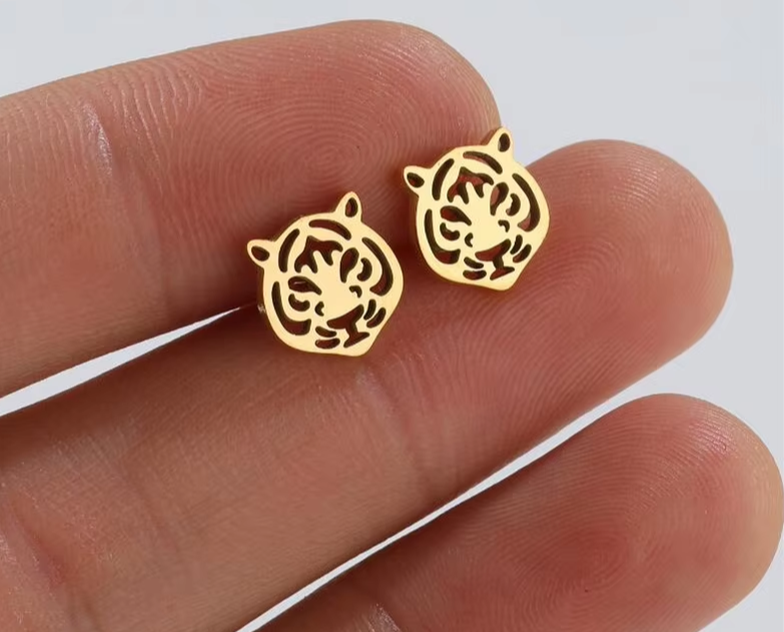 Tiger Stud Earrings in Gold, Silver, Rose Gold, or Black Plated