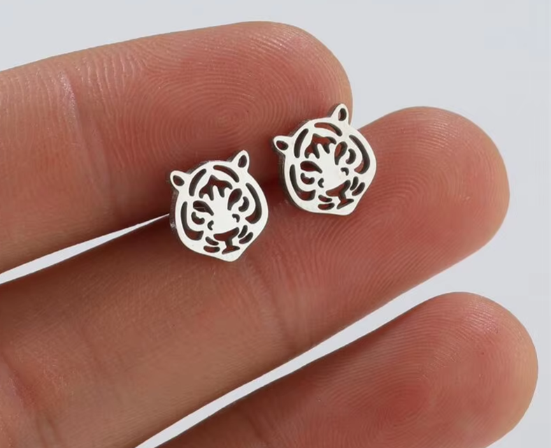 Tiger Stud Earrings in Gold, Silver, Rose Gold, or Black Plated