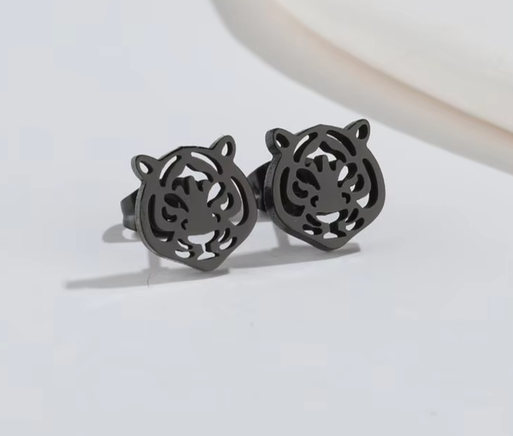 Tiger Stud Earrings in Gold, Silver, Rose Gold, or Black Plated