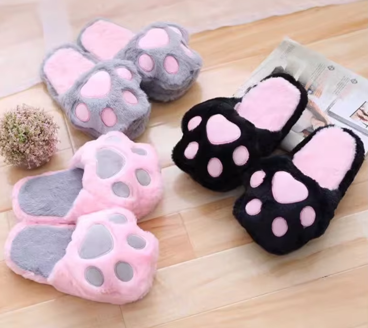 Comfy Cat Paw Slippers: Black, PInk & Gray Colors