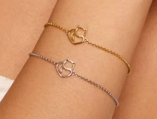 Kitty Heart Bracelet: Sterling Silver, Gold, or Rose Gold