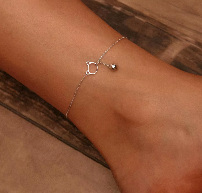 Unique Kitty Ankle Bracelet with Bell