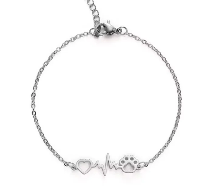 Love Heartbeat Paw Bracelet in Gold or Silver Color