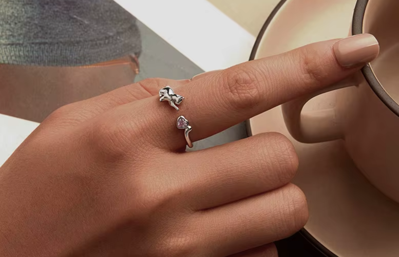 Cat & Heart Adjustable Ring