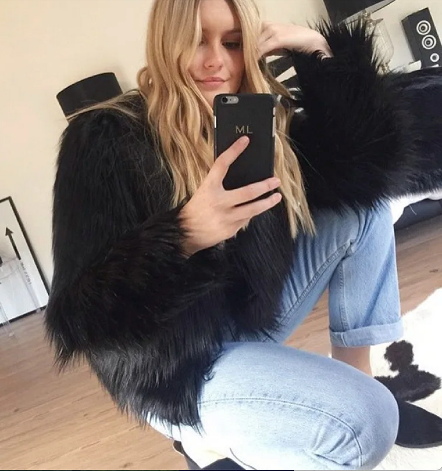 Black Jaguar-Inspired Faux Fur Coat – Fierce, Plush & Stylish