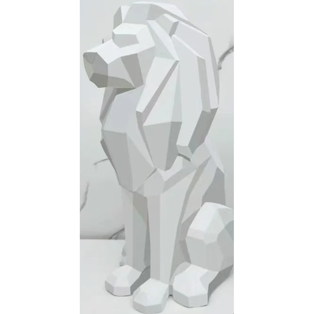 Geometric Black or White Regal Lion Statue: Interior Decor for Home Living or Office