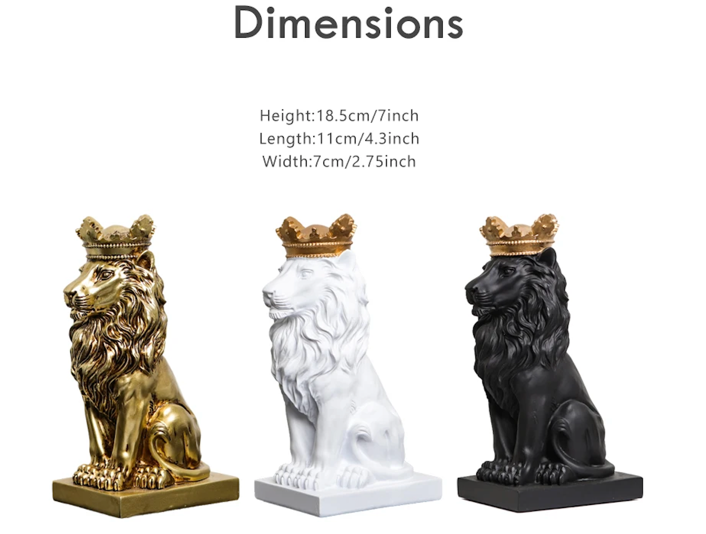 Small Regal Lion Statue, Available in Black, White or Gold