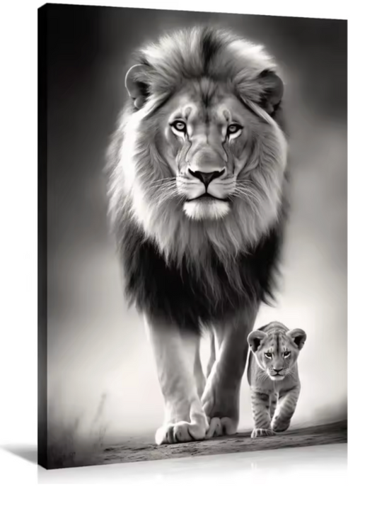 Enticing Lion & Cub Canvas Wall Art Decor