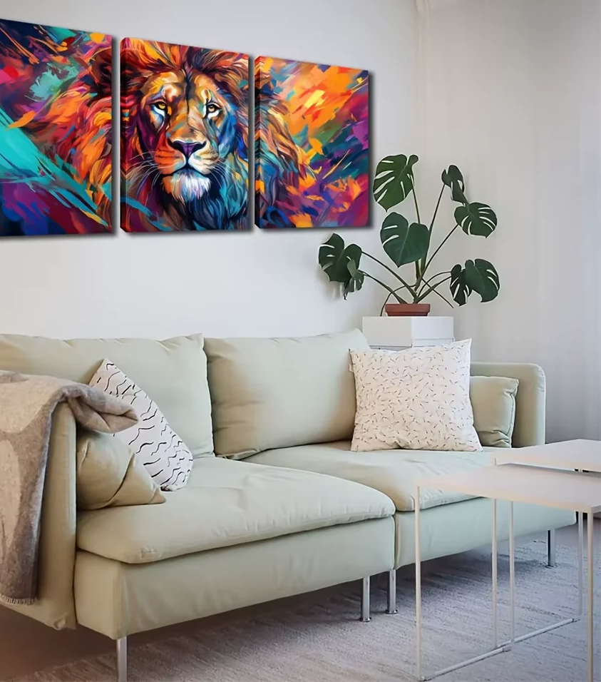 Abstract Colorful Lion Canvas Wall Art Decor