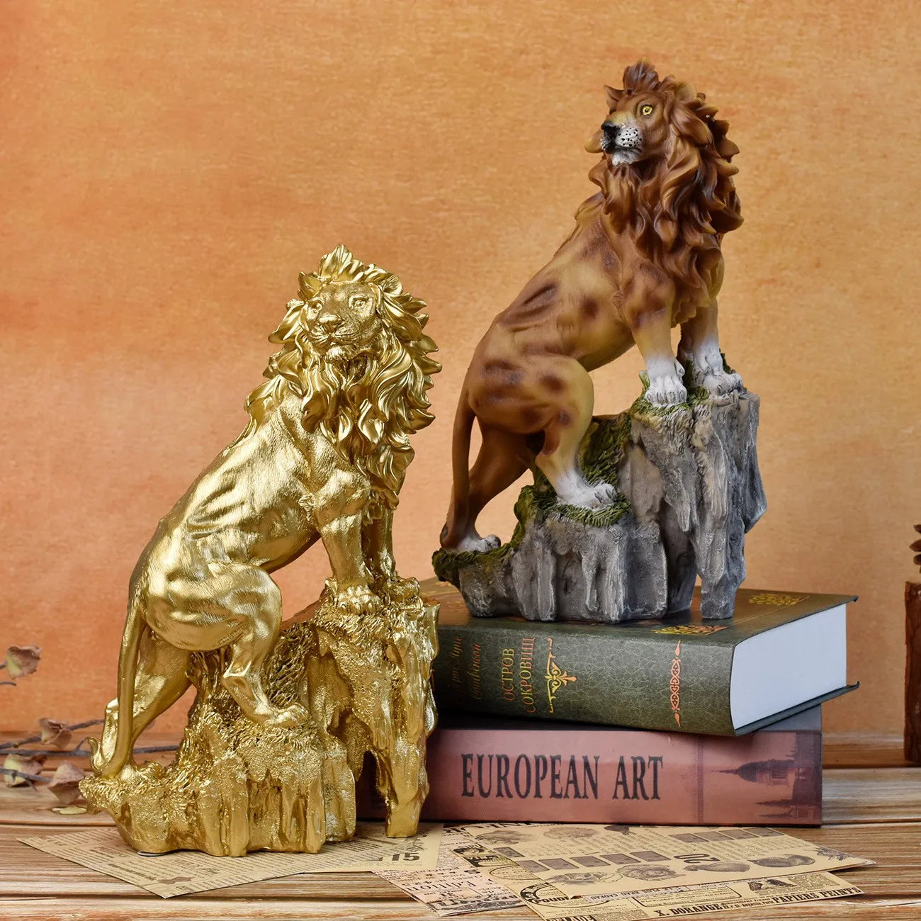 Gold Standing Lion Statue