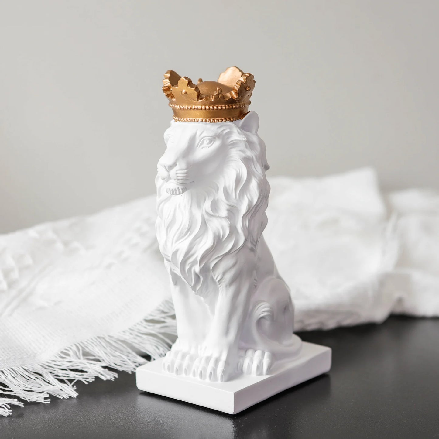 Small Regal Lion Statue, Available in Black, White or Gold