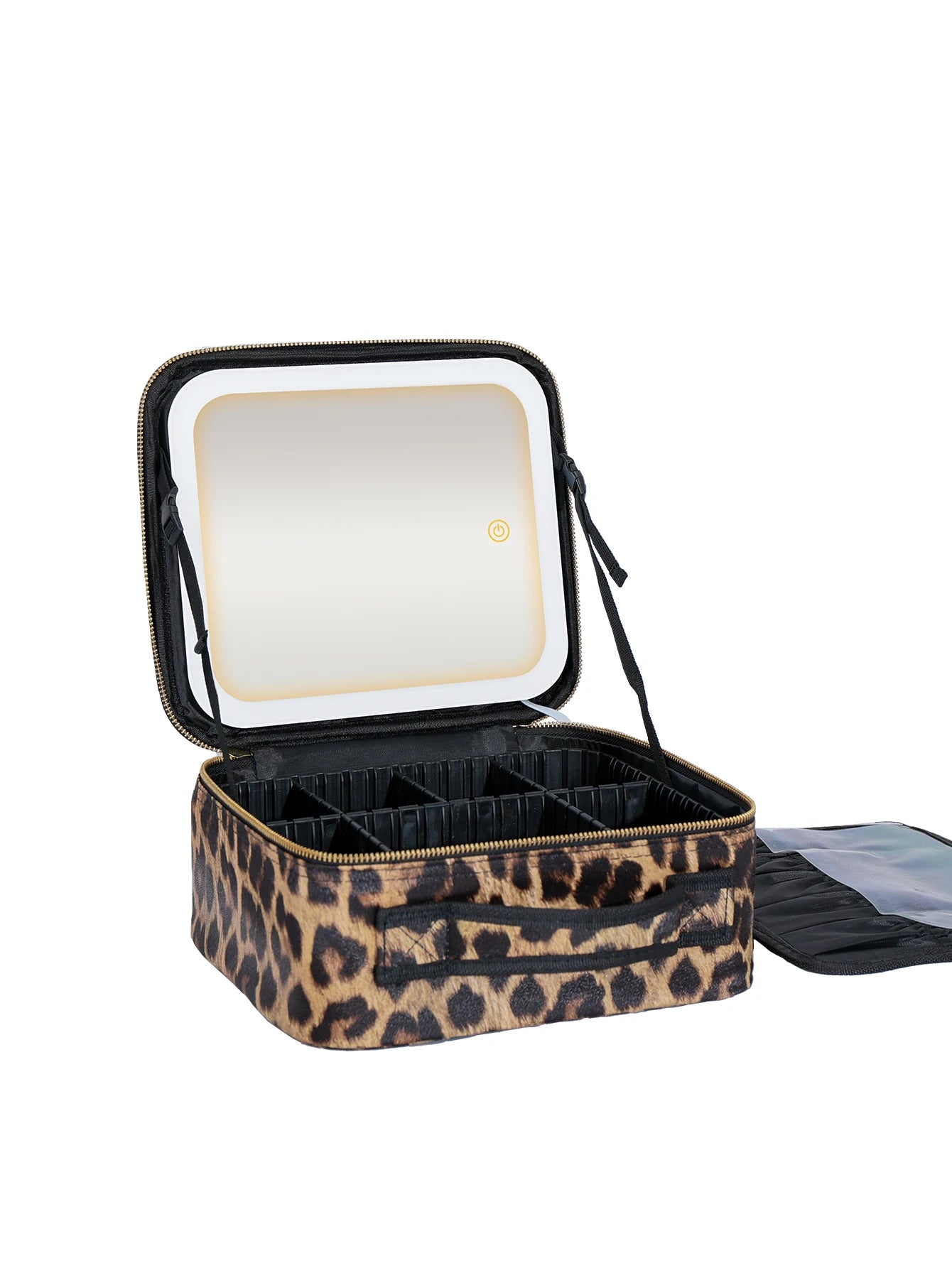 Leopard Cosmetic Bag with Mirror and 3 Color Dimmable LED Lights
