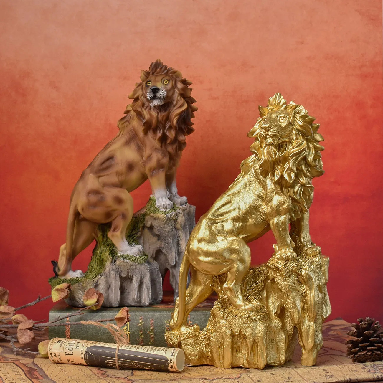 Gold Standing Lion Statue