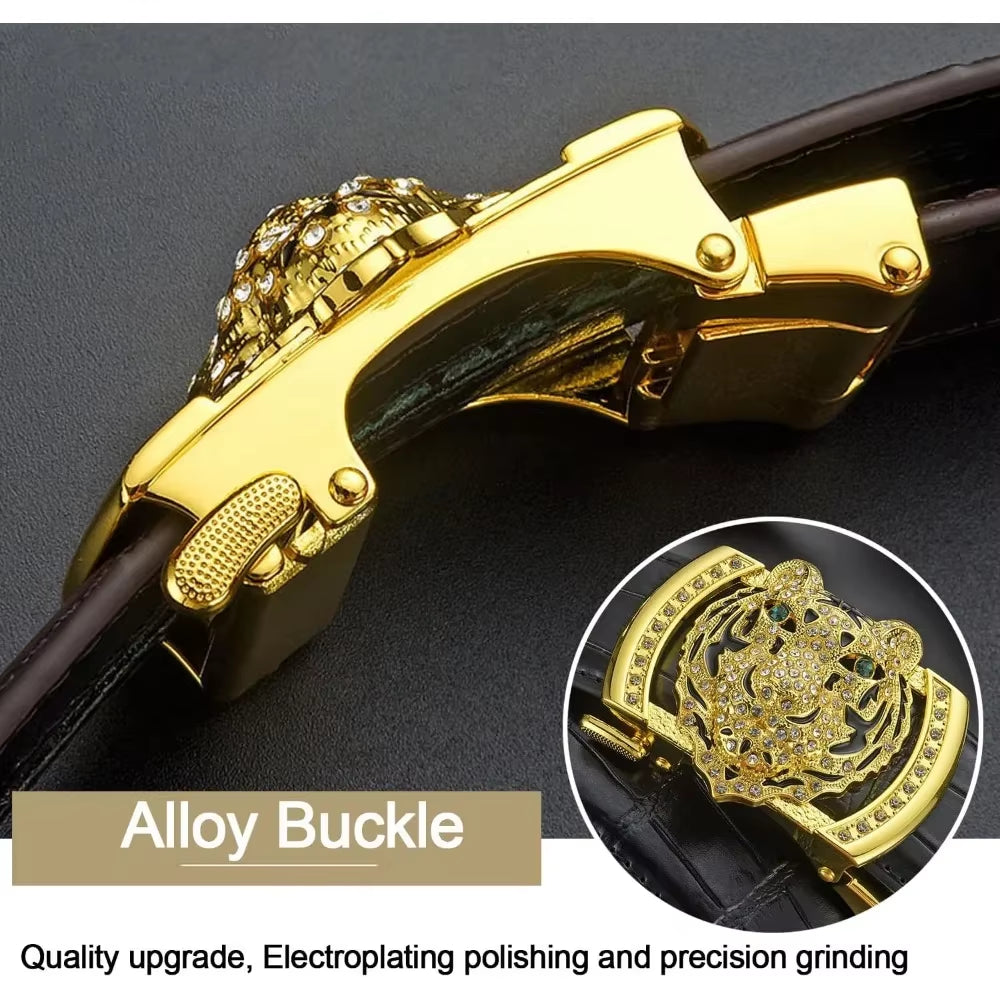 Gold Tiger Head Leather Belt