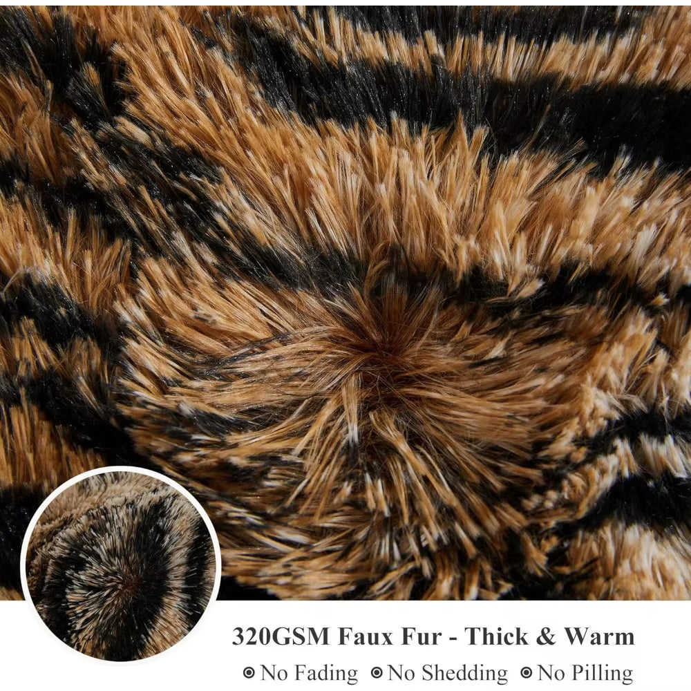 King Size Tiger Faux Fur Duvet Cover, 3 Piece Set Bedding
