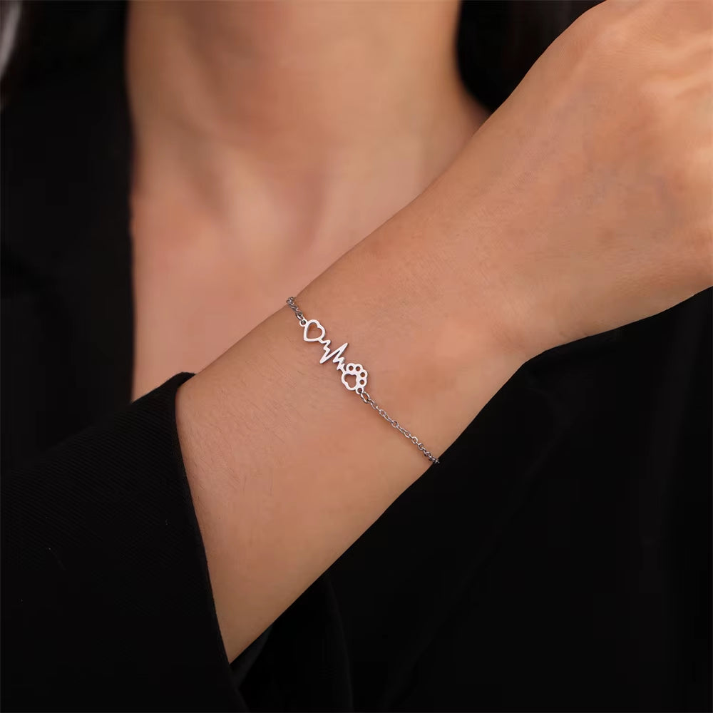 Love Heartbeat Paw Bracelet in Gold or Silver