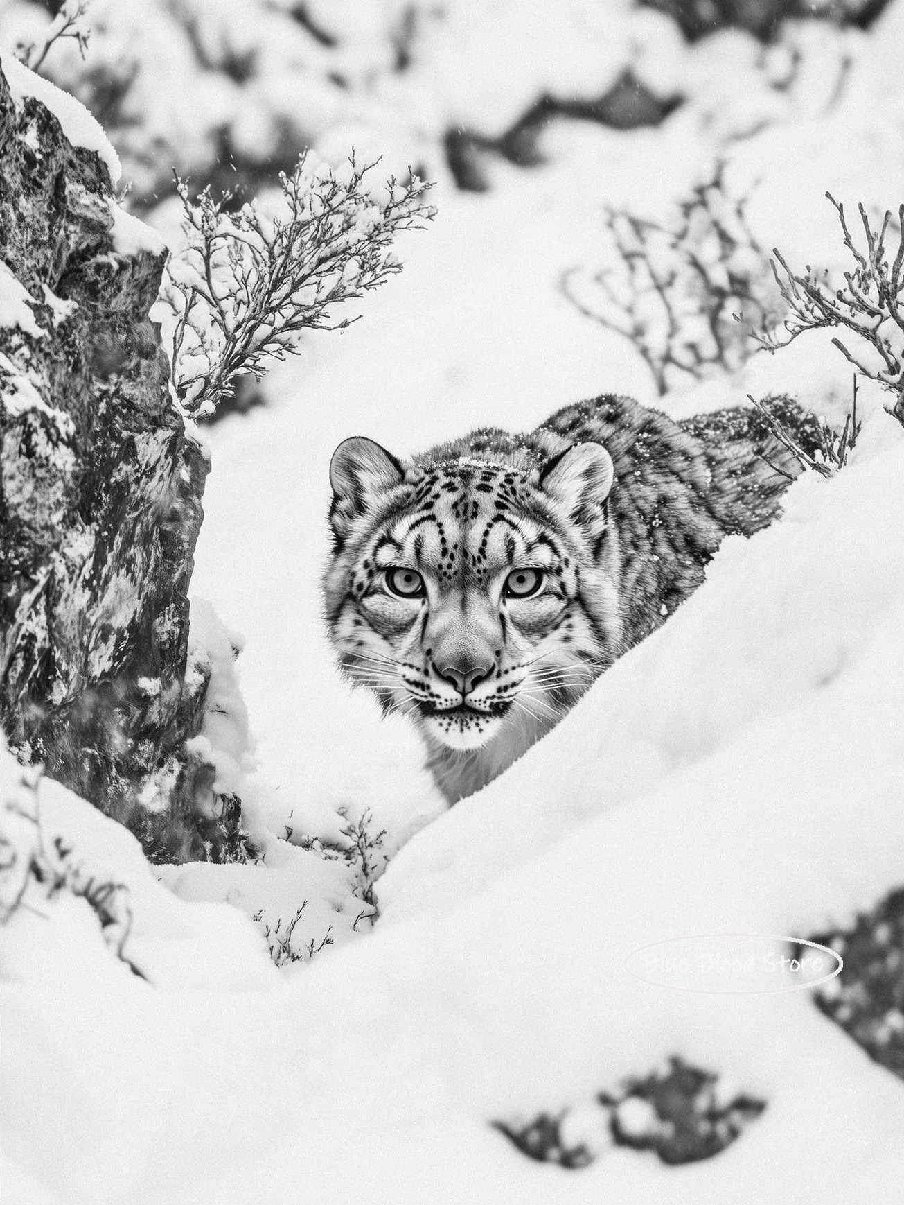 Black and White Snow Leopard Wall Art Home Decor: Available in 3 Unique Poses