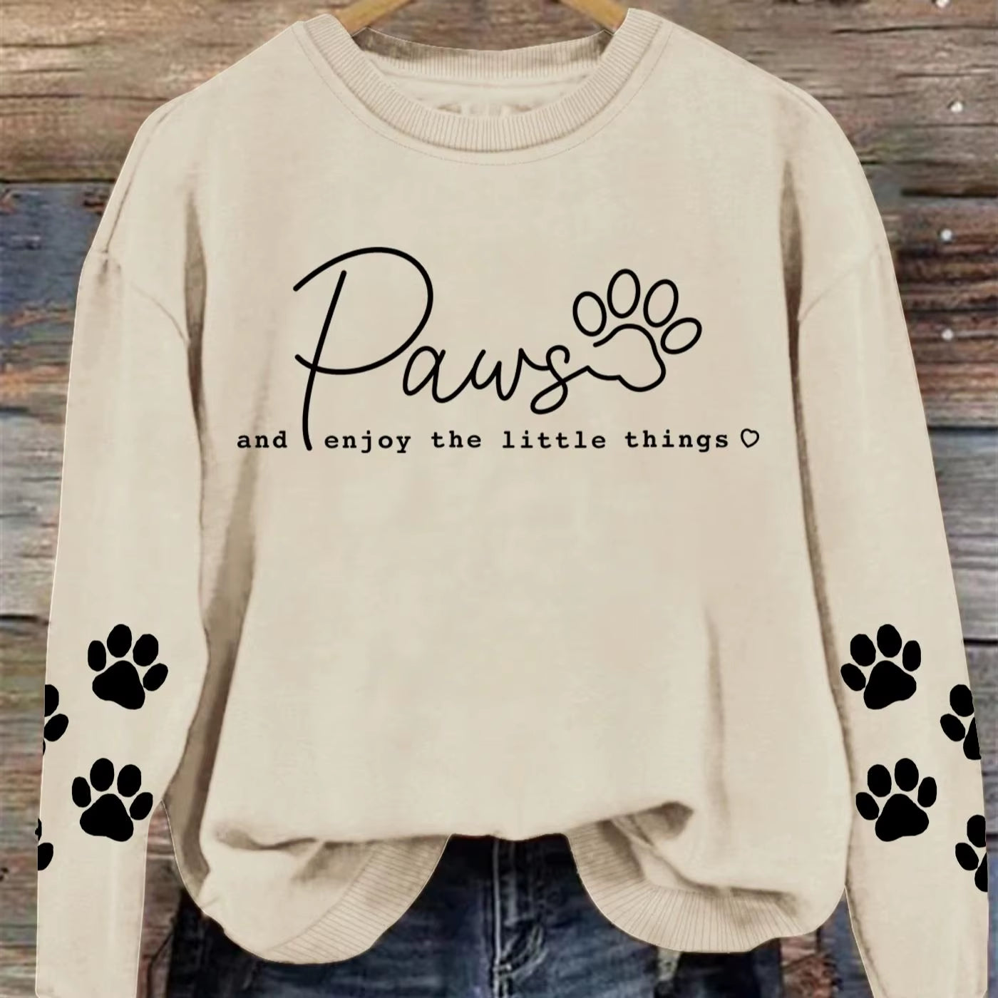 Apricot 'Paws and Enjoy The Little Things' Crewneck Sweatshirt with Paw Sleeves