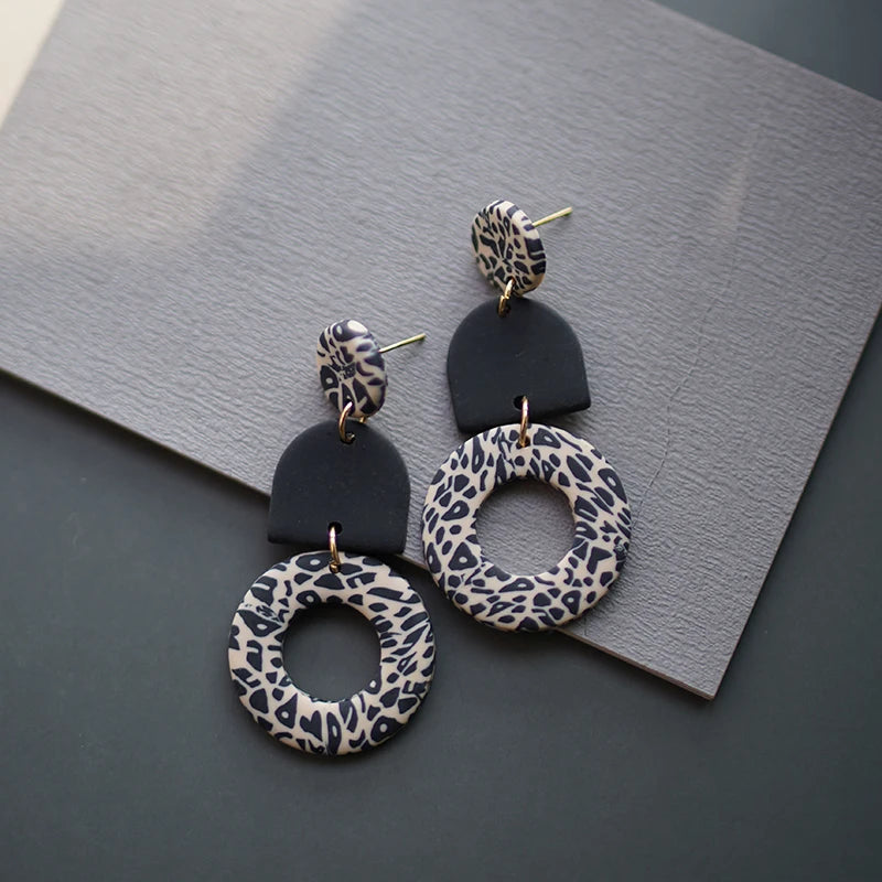 Snow Leopard Circle Earrings