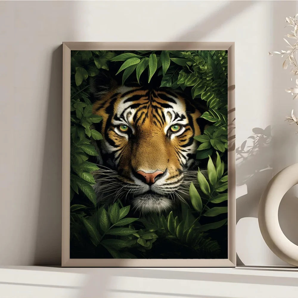 Tiger Peeking Through the Jungle Canvas Wall Art Home Decor