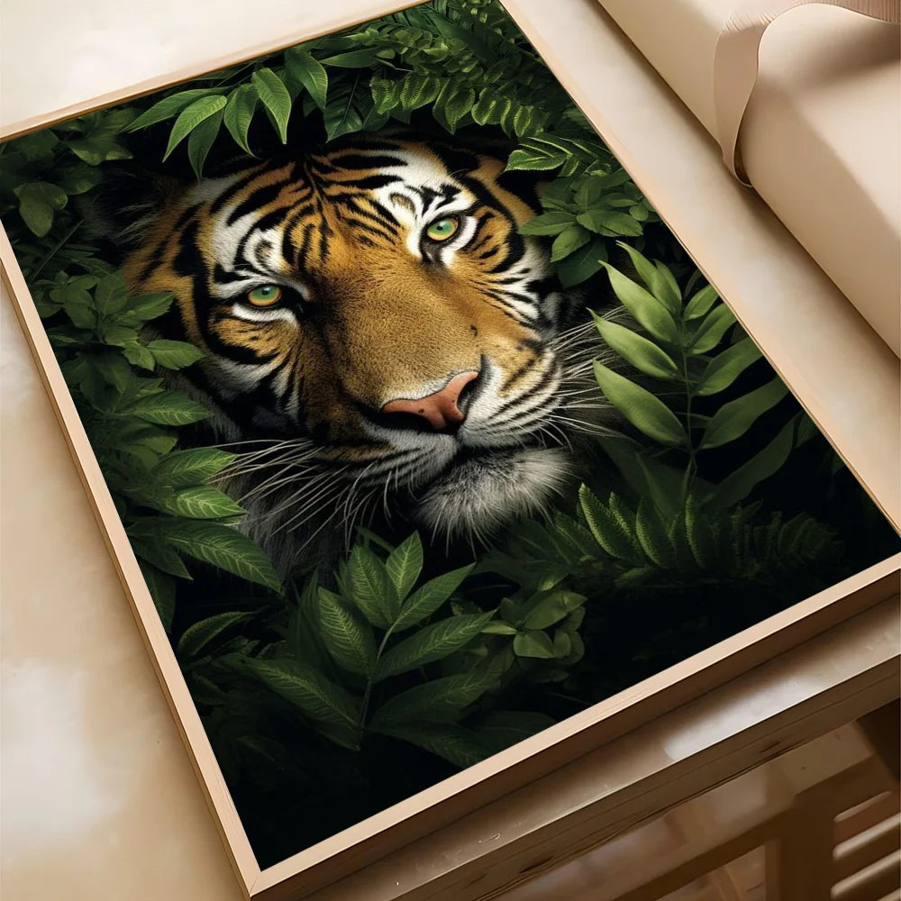 Tiger Peeking Through the Jungle Canvas Wall Art Home Decor