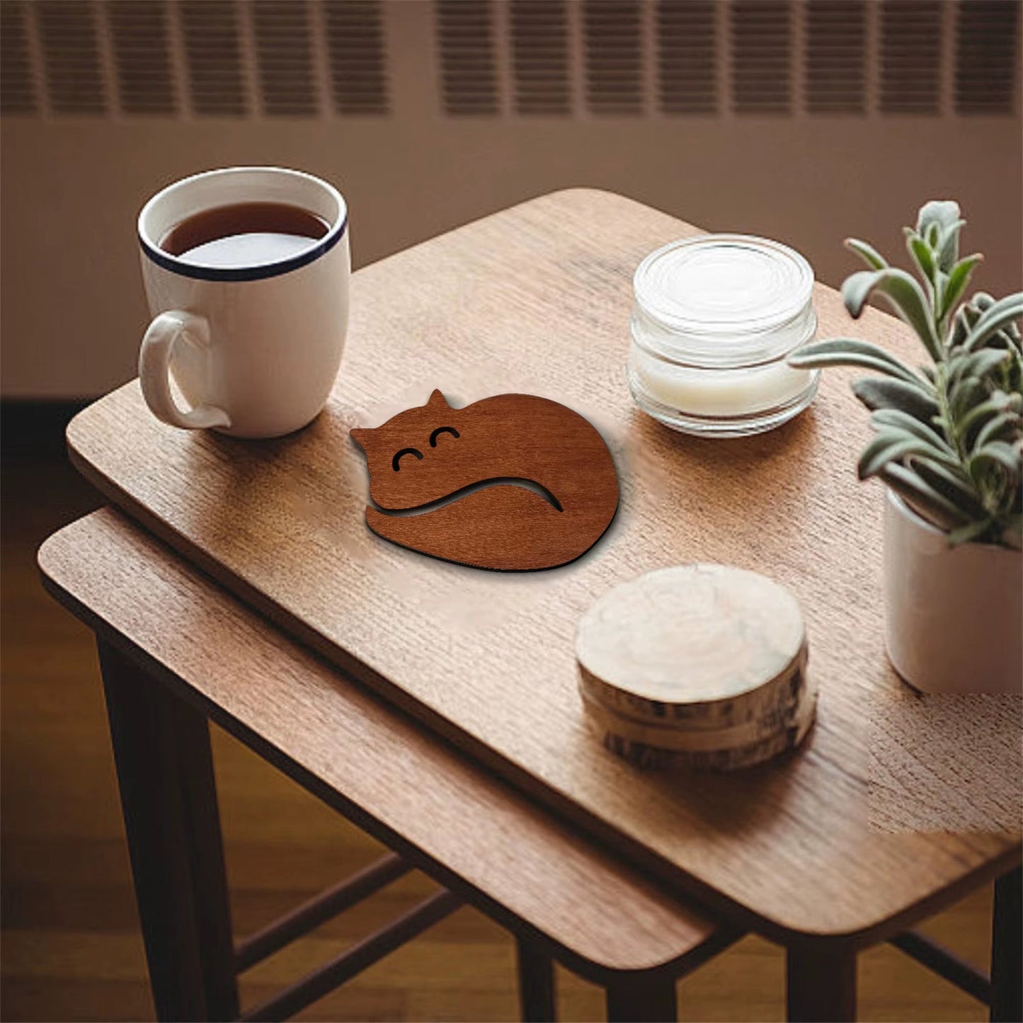 Wooden Cat Shaped Coaster (Includes 1)