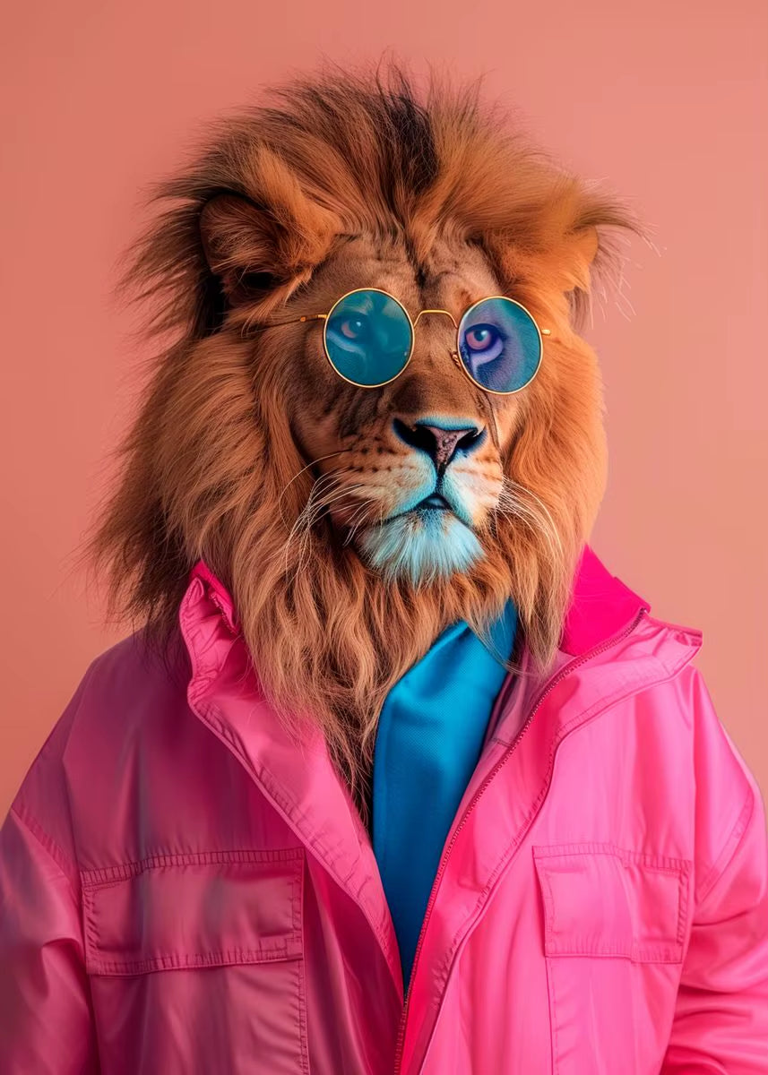 Pink Jacket Lion Canvas Wall Art Decor