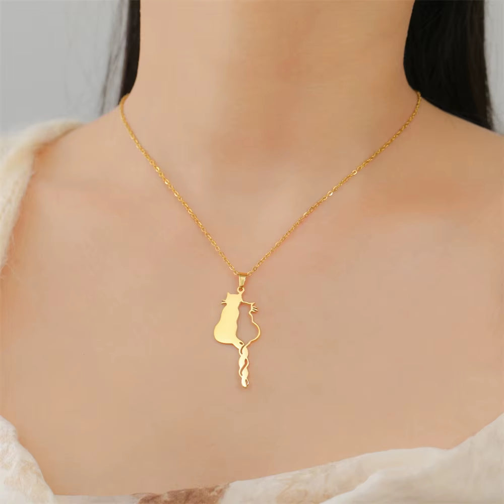 Adorable Cats Forever Necklace: Gold & Silver Color