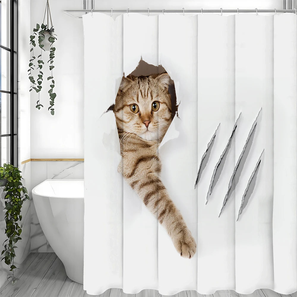 Peeking Kitty Bathroom Shower Curtain