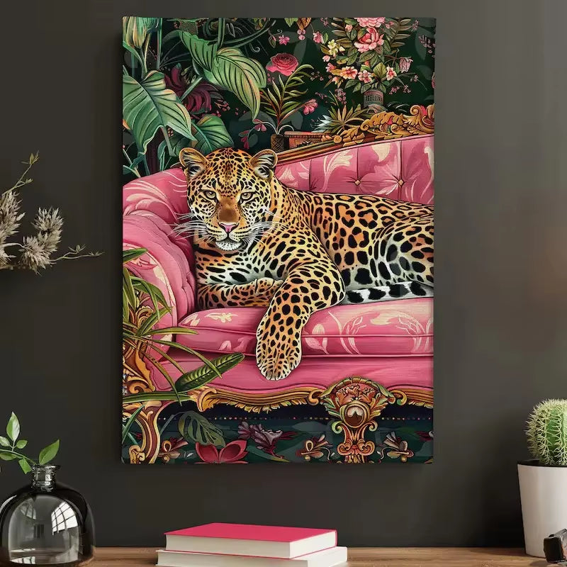 Modern Pink Sofa Tiger Canvas Print