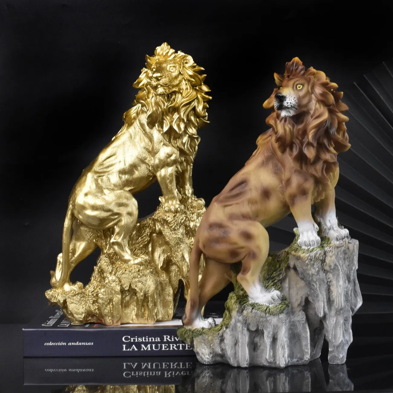 Gold Lion Statue – Large Resin Animal Sculpture for Home, Office, Living Room & Porch Decor