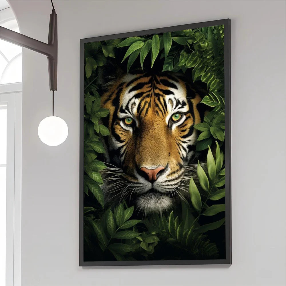Tiger Peeking Through the Jungle Canvas Wall Art Home Decor