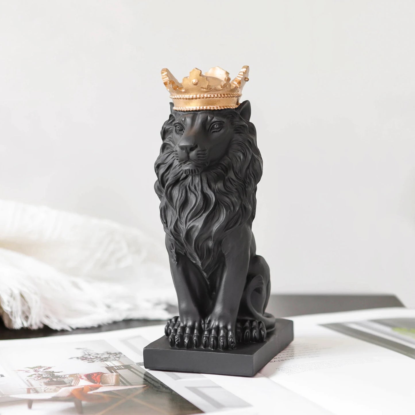 Small Regal Lion Statue, Available in Black, White or Gold