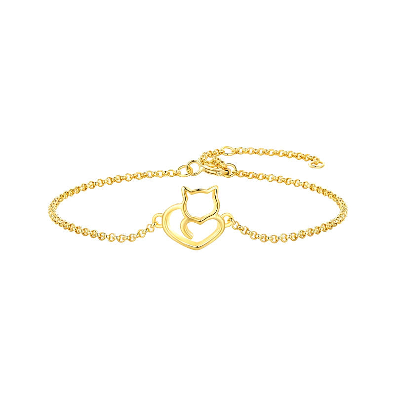 Kitty Heart Bracelet: Sterling Silver, Gold, or Rose Gold