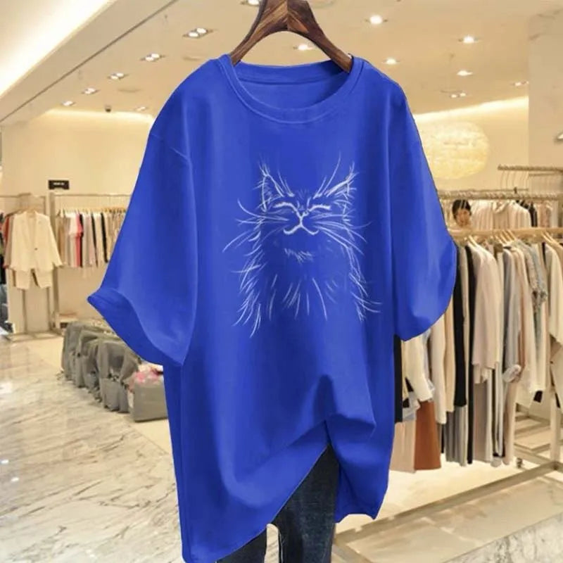 Royal Blue Feline T-Shirt, Sizes L-6XL