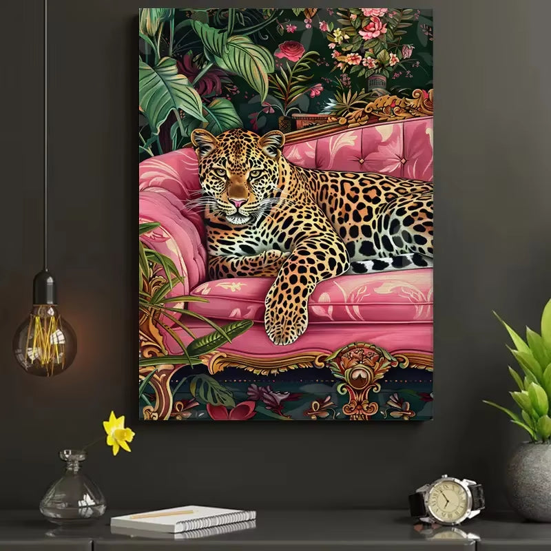 Modern Pink Sofa Tiger Canvas Print