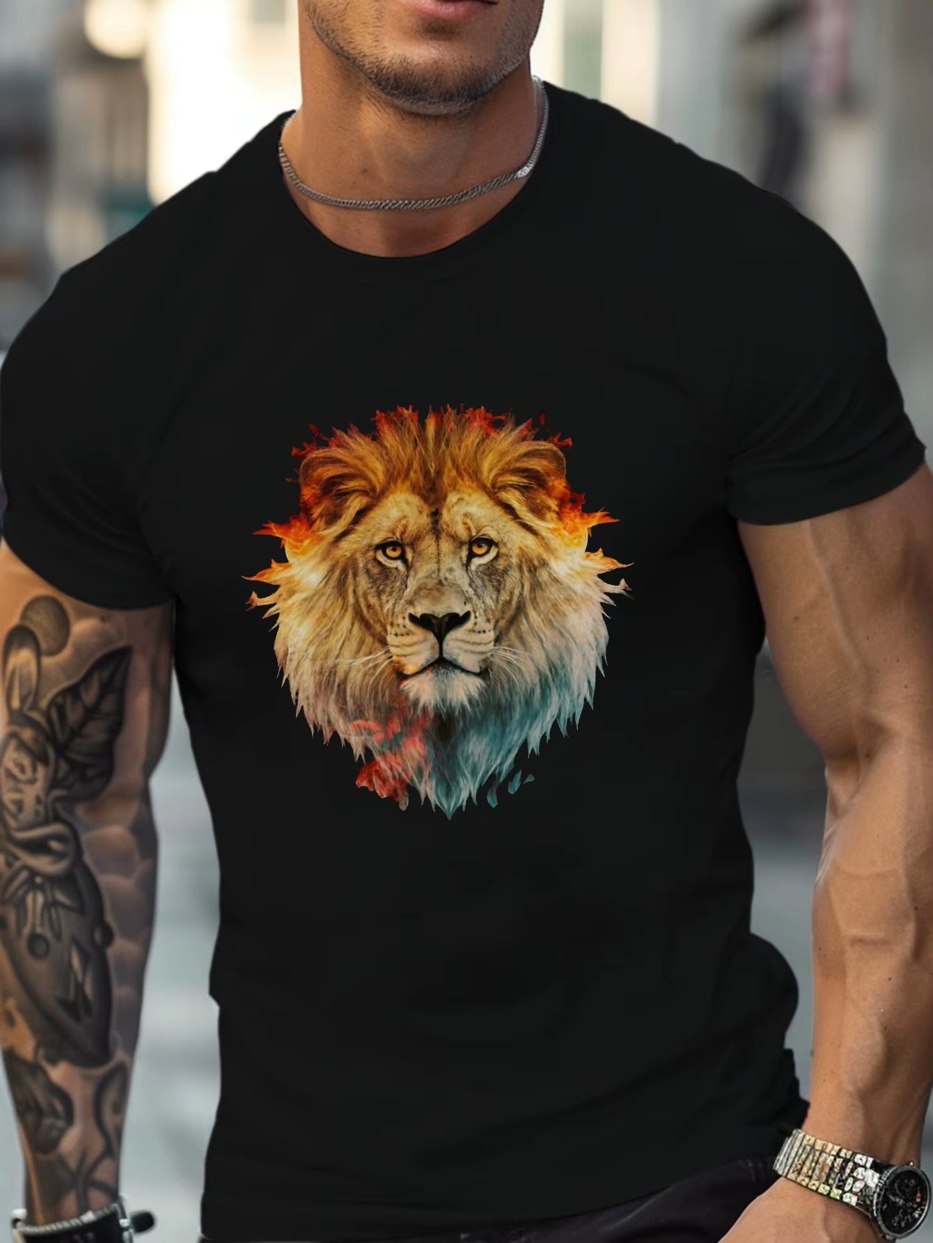 Lion Fierce Men's Black T-Shirt