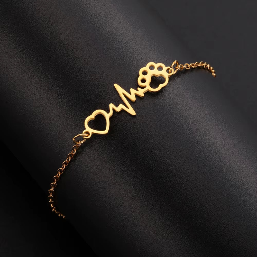 Love Heartbeat Paw Bracelet in Gold or Silver Color