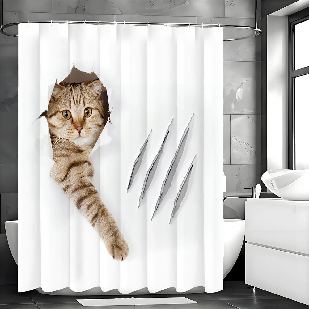 Peeking Kitty Bathroom Shower Curtain