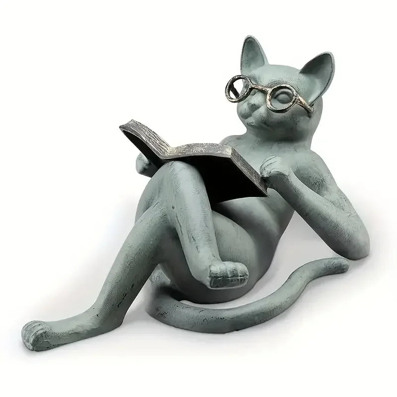 Reading Cat Sculpture- Encourage Reading Decor