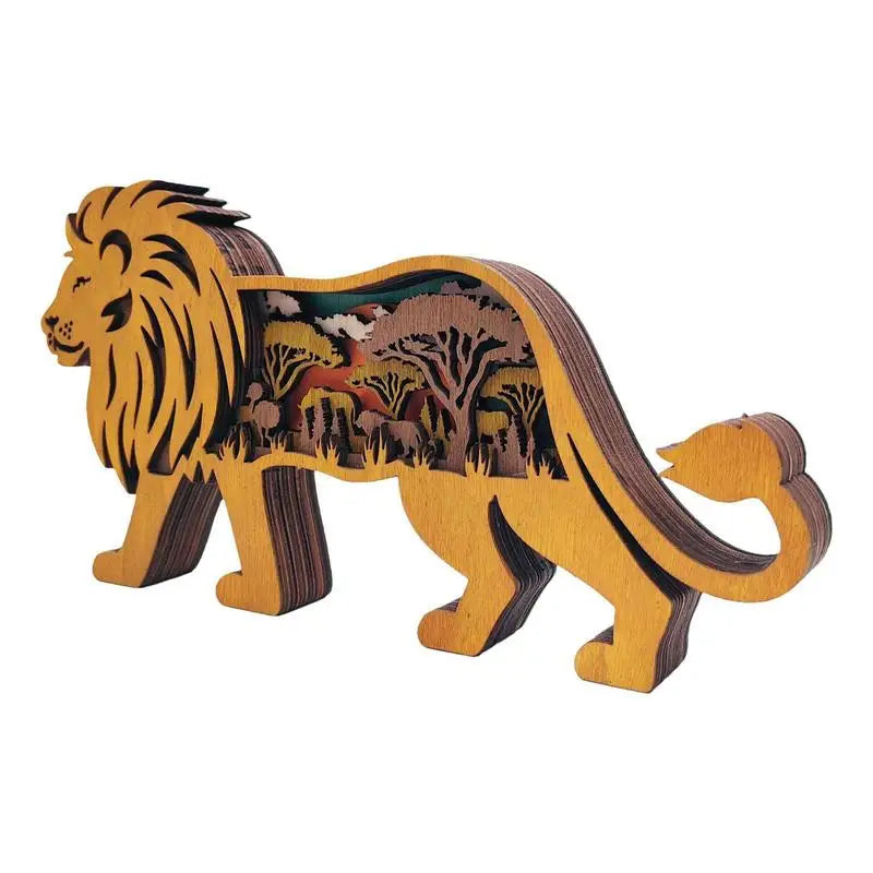 Wood Carving Lion Safari Decor - Built in LED Light